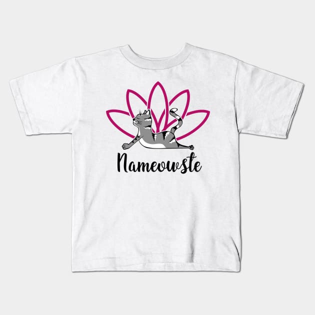 Nameowste Funny Yoga Cat Kids T-Shirt by KsuAnn